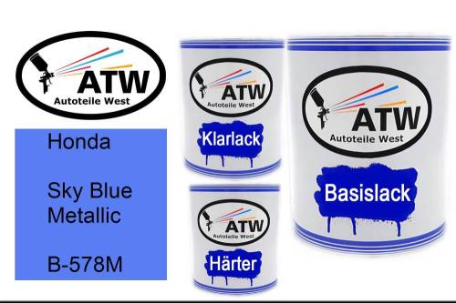 Honda, Sky Blue Metallic, B-578M: 1L Lackdose + 1L Klarlack + 500ml Härter - Set, von ATW Autoteile West.